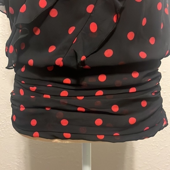 Maurices Black and‎ Red Polka Dot Tie Neck Blouse Size M - Picture 2 of 8